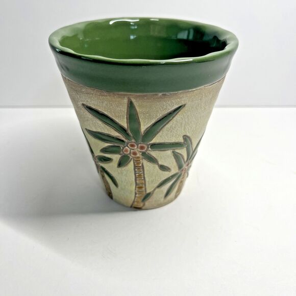 Summer Living Palm Tree Ceramic Planter Small Tropical Decor - Picture 1 of 5